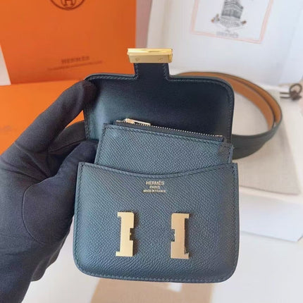 HM KELLY CONSTANCE SLIM WALLET BELT IN BLACK CALFSKIN GOLD HARDWARE