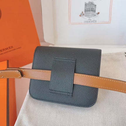 HM KELLY CONSTANCE SLIM WALLET BELT IN BLACK CALFSKIN GOLD HARDWARE