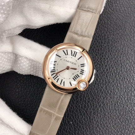 BALLON BLANC DE CARTIER ROSE GOLD CASE GREY LEATHER