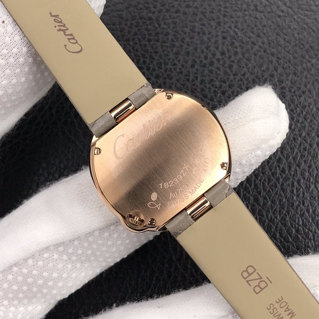 BALLON BLANC DE CARTIER ROSE GOLD CASE GREY LEATHER