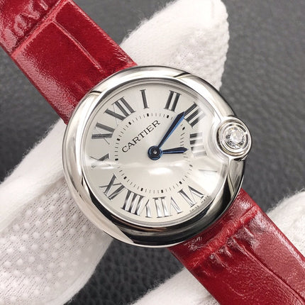 BALLON BLANC DE CARTIER QUARTZ STEEL CASE RED LEATHER