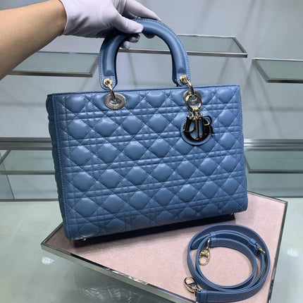 LARGE LADY BAG 32CM BLUE CANNAGE LAMBSKIN