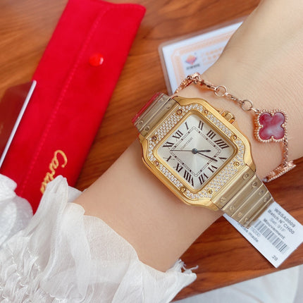 SANTOS LADY 35MM QUARTZ 35MM GOLD DIAMOND