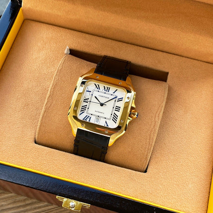 SANTOS 38MM GOLD CASE AUTOMATIC LEATHER