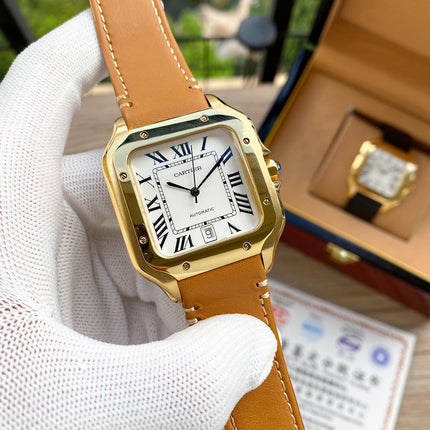 SANTOS 38MM GOLD CASE AUTOMATIC LEATHER