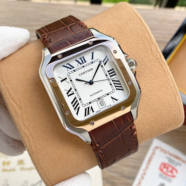 SANTOS 38MM ROSE GOLD STEEL AUTOMATIC LEATHER