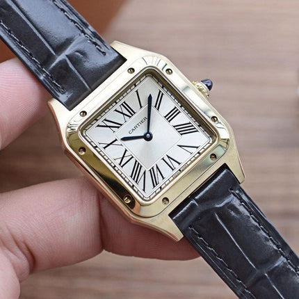 SANTOS DUMONT QUARTZ 33MM GOLD LEATHER