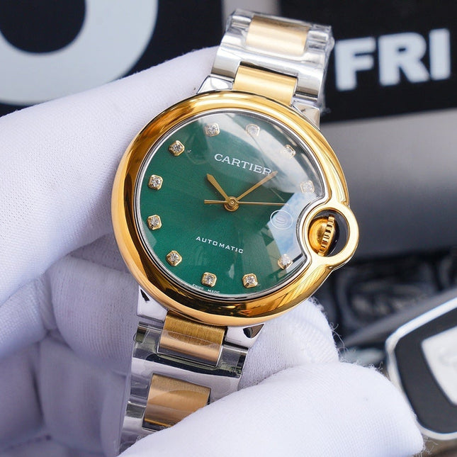 BALLON BLEU 33MM GOLD GREEN DIAL DIAMOND NUMERALS