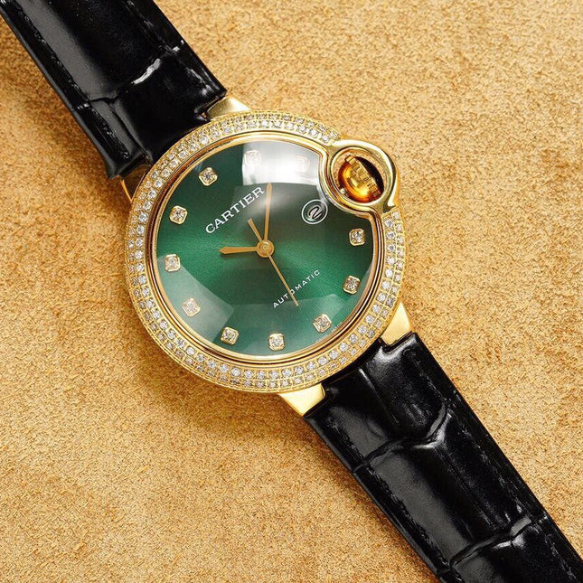 BALLON BLEU 33MM GOLD CASE GREEN DIAL LEATHER STRAP