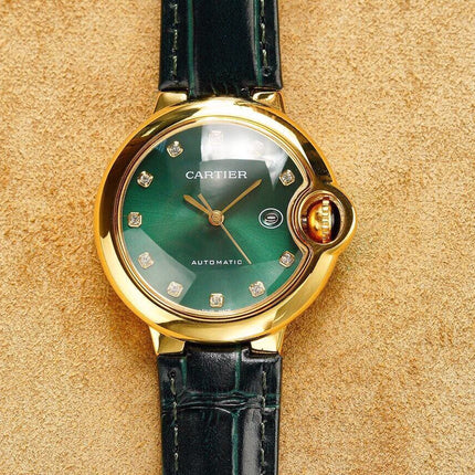 BALLON BLEU 33MM GOLD CASE GREEN DIAL LEATHER STRAP