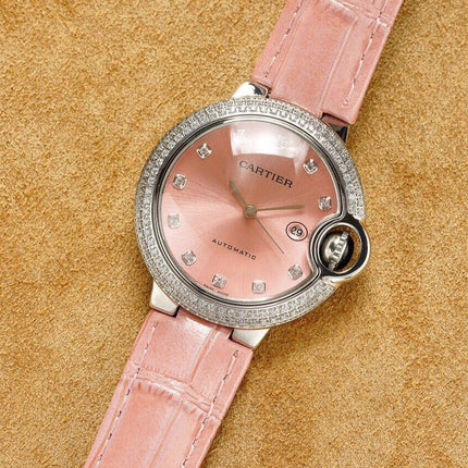 BALLON BLEU 33MM STEEL CASE DIAMOND NUMERALS LEATHER STRAP