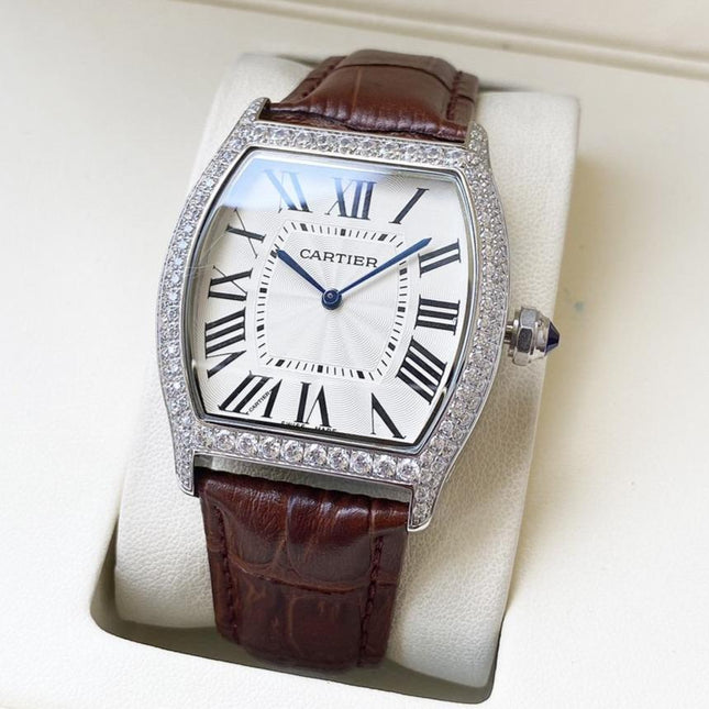 TORTUE 40MM DIAMOND BEZEL LEATHER STRAP