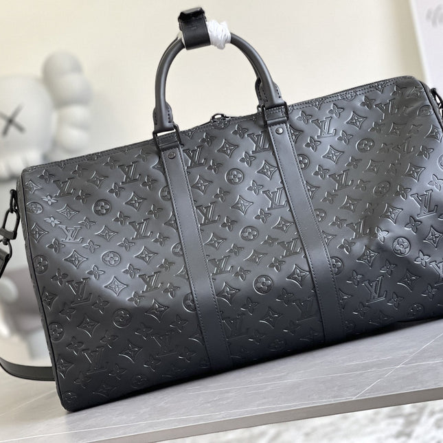 KEEPALL 50 BANDOULIERE BLACK EMPREINTE LEATHER