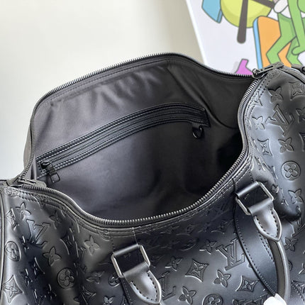 KEEPALL 50 BANDOULIERE BLACK EMPREINTE LEATHER