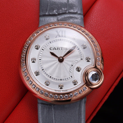 BALLON BLANC 33MM AUTOMATIC DIAMOND NUMERALS LEATHER