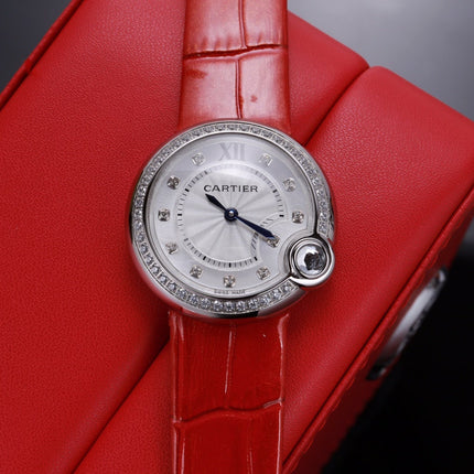 BALLON BLANC 33MM AUTOMATIC DIAMOND NUMERALS LEATHER