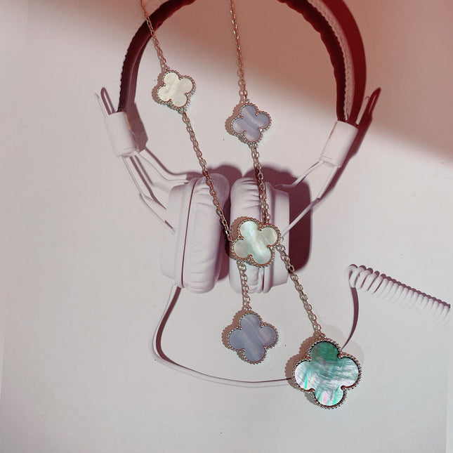 CLOVER MOP CHALCEDONY NECKLACE SILVER 6 MOTIF