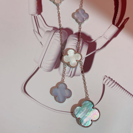 CLOVER MOP CHALCEDONY NECKLACE SILVER 6 MOTIF