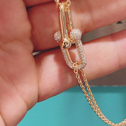 HARDWEAR DOUBLE LINK PEDANT PINK GOLD DIAMOND NECKLACE