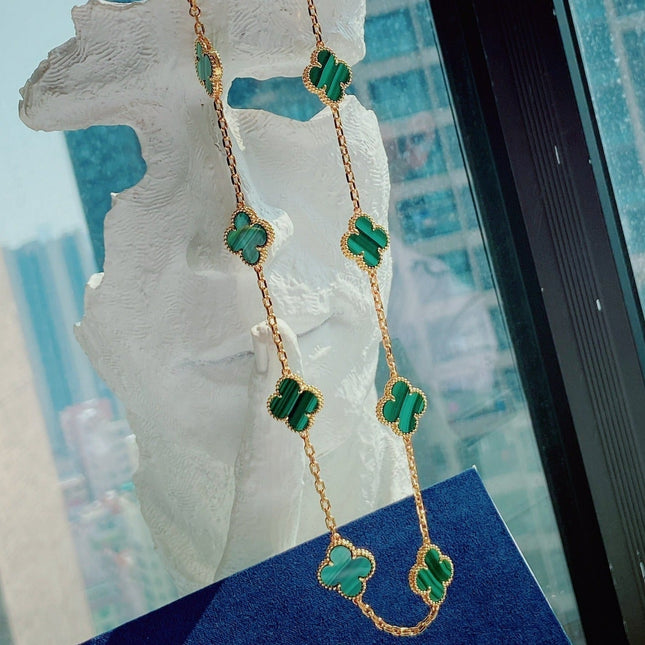 VINTAGE MALACHITE NECKLACE 10 MOTIFS GOLD