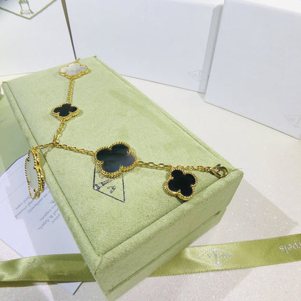 CLOVER BRACELET 5 MOTIFS ONYX MOP