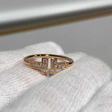 T WIRE RING FULL DIAMOND PINK GOLD