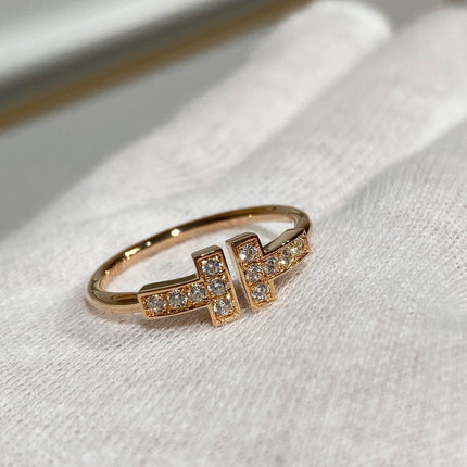 T WIRE RING FULL DIAMOND PINK GOLD