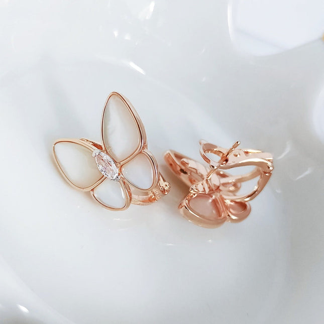 BUTTERFLY MOP DIAMOND PINK GOLD EARRINGS