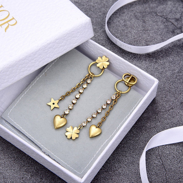 CD HEART CLOVER STAR EARRINGS GOLD