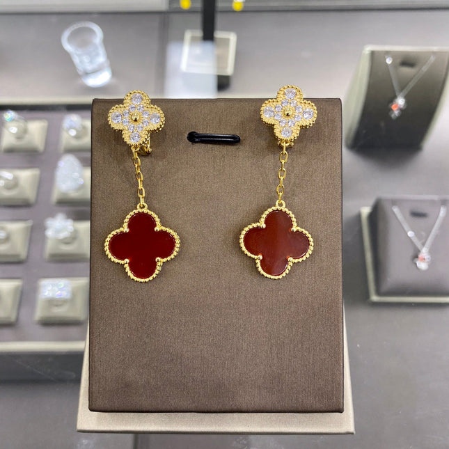 CLOVER 2 MOTIFS DIAMOND GOLD EARRINGS