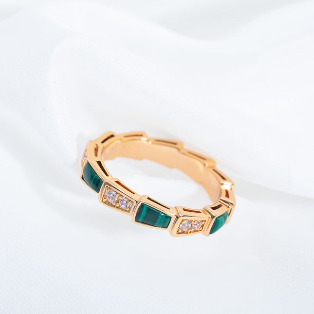 SERPENTI RING PINK GOLD MALACHITE DIAMOND 3MM