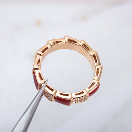 SERPENTI RING PINK GOLD CARNELIAN DIAMOND PAVED 4MM