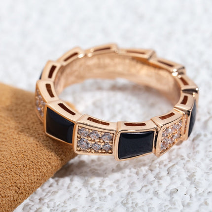 SERPENTI RING PINK GOLD BLACK MOP DIAMOND PAVED 4MM