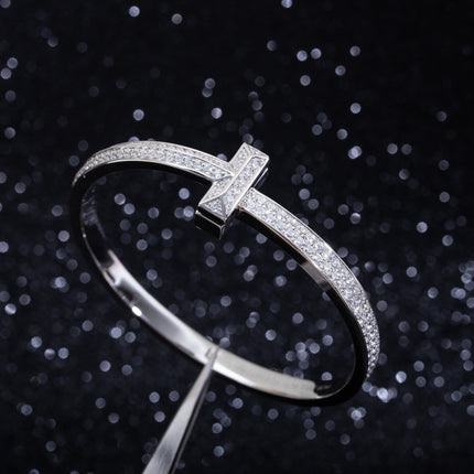 WIDE DIAMONDS HINGED BANGLE SILVER