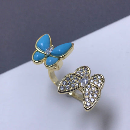 TWIN BUTTERFLY TURQUOISE DIAMOND RING