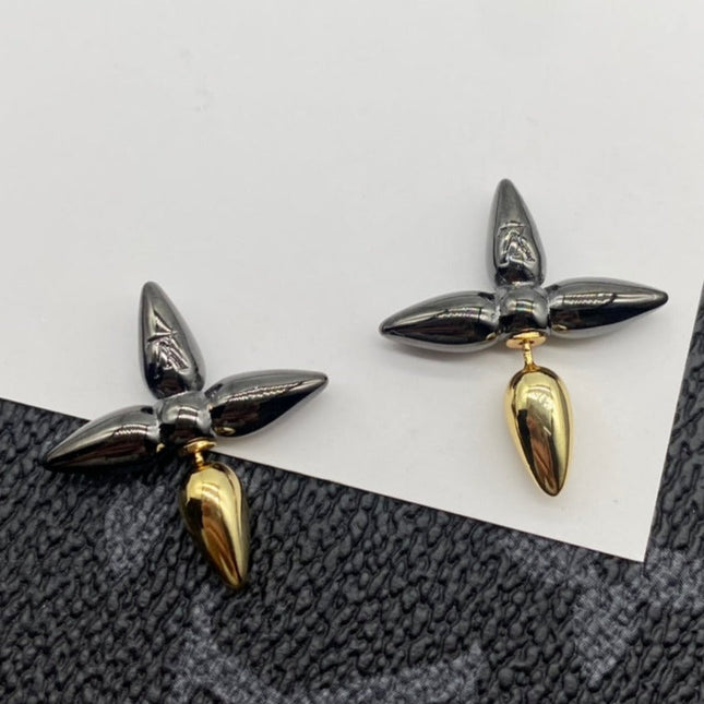 LOUISETTE STUD EARRINGS BLACK GOLD