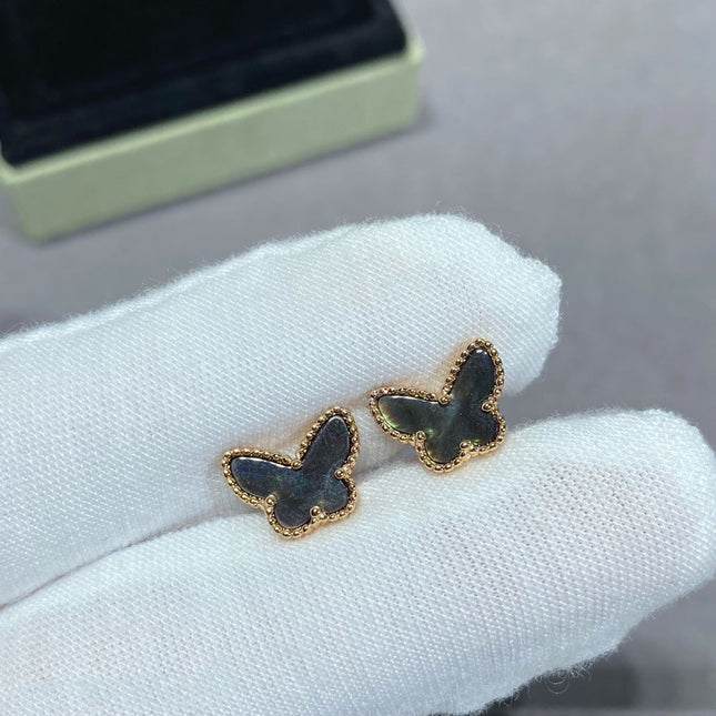 BUTTERFLY DARK MOP GOLD EARRINGS