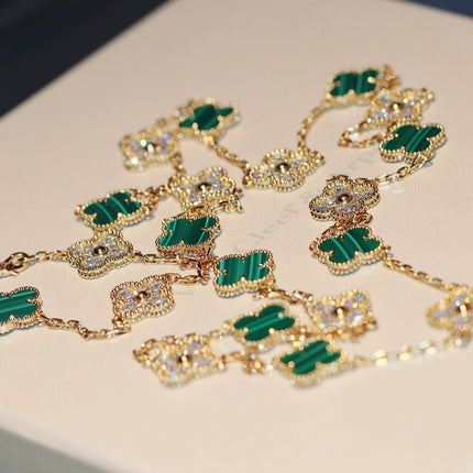 CLOVER 20 MOTIFS MALACHITE DIAMOND GOLD