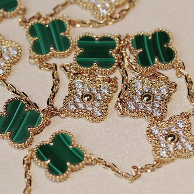 CLOVER 20 MOTIFS MALACHITE DIAMOND GOLD