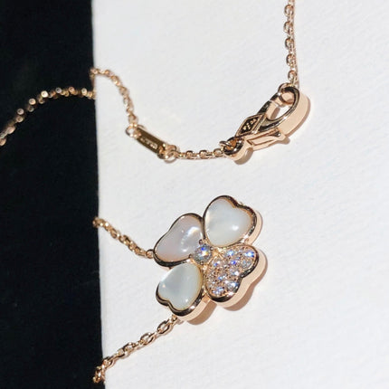 CLOVER MOP DIAMOND PINK GOLD NECKLACE