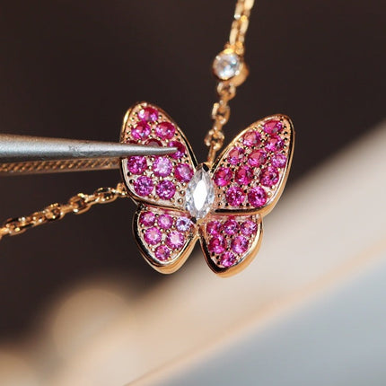 BUTTERFLY RUBY DIAMOND ROSE GOLD NECKLACE