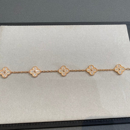 CLOVER 5 MOTIFS PINK GOLD DIAMOND BRACELET