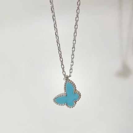 BUTTERFLY PEDANT SILVER TURQUOISE NECKLACE