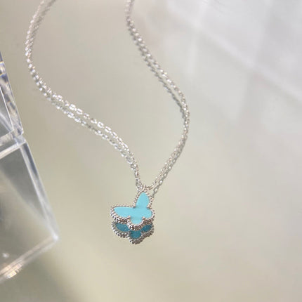 BUTTERFLY PEDANT SILVER TURQUOISE NECKLACE