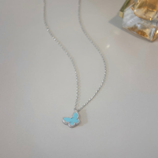 BUTTERFLY PEDANT SILVER TURQUOISE NECKLACE