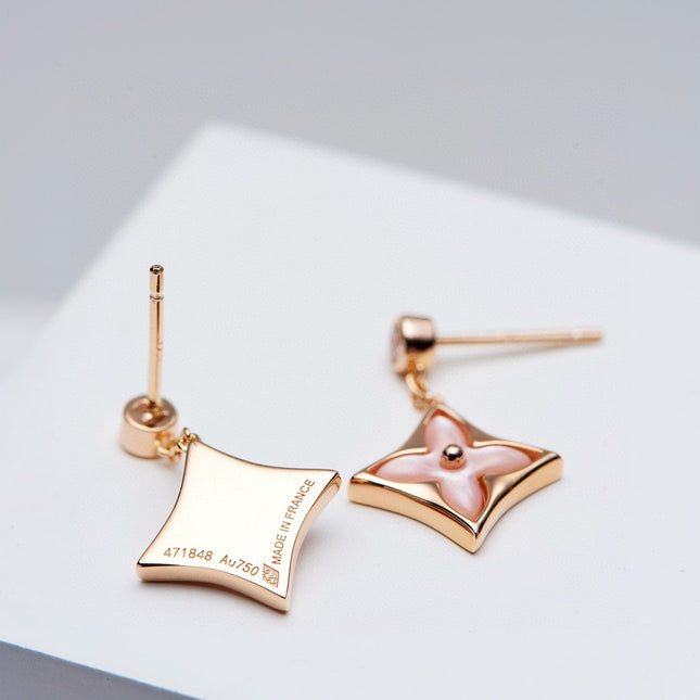 DOUBLE STAR PINK GOLD MOP DROP EARRINGS