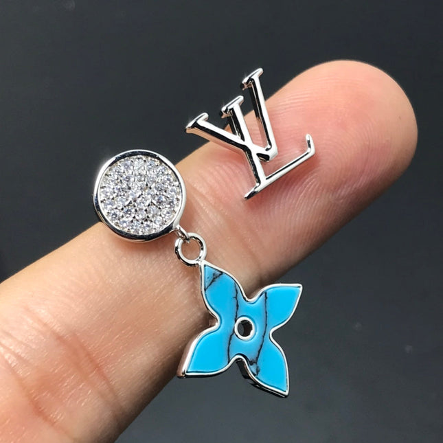 LV TURQUOISE DIAMOND SILVER EARRINGS