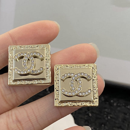 CC DIAMOND PINK GOLD SQUARE STUD EARRINGS