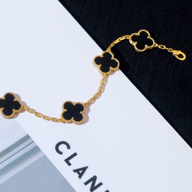 CLOVER 5 MOTIF ONYX PINK GOLD BRACELET