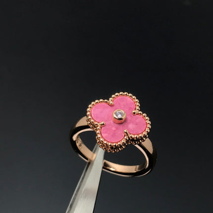 CLOVER RHODONITE PINK GOLD RING